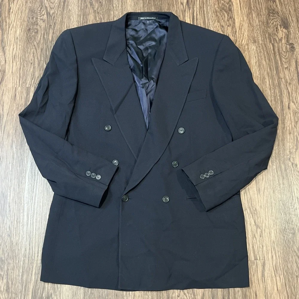 Ermenegildo Zegna Soft Double Breasted Navy Blue Wool Blazer Size 54L  Wool READ